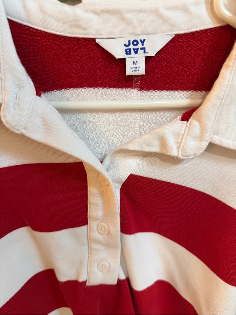 JoyLab Red & White Striped V-Neck Polo Sweater - Picture 2 of 2